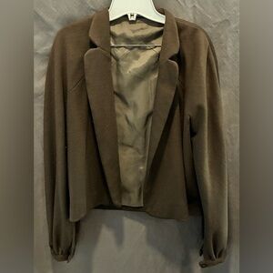 Halston Women’s Brown Open Front Cropped Blazer w/Lapel Collar; Size 14